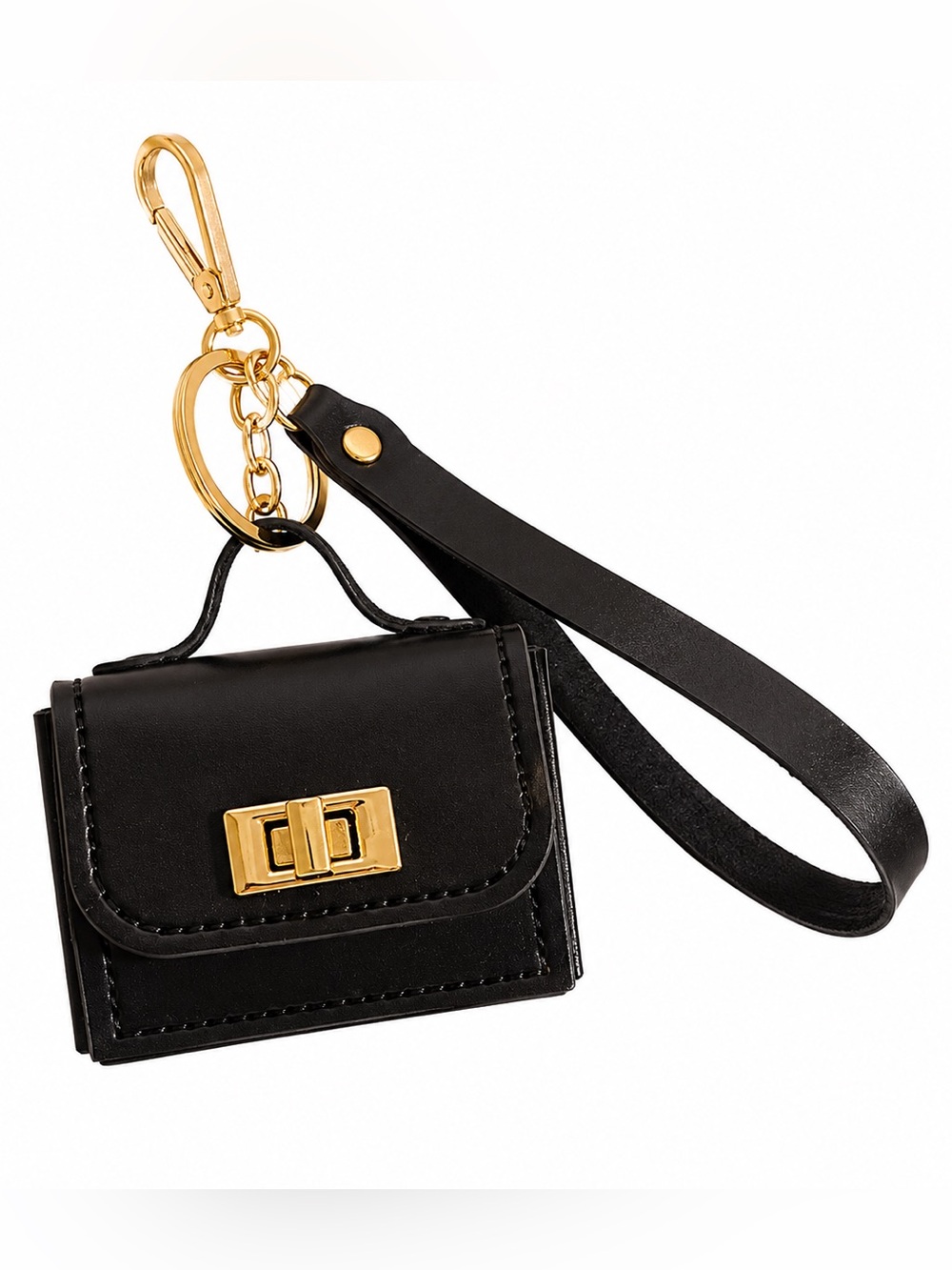 Black Mini Purse Keychain Wristlet Handbag Charm Gold Tone Bag Accessory